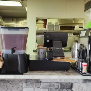 Front service area. The slush is $6. You can purchase a shot to add to it.