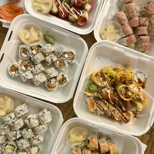 Spring Roll, Chase Me Roll, Philadelphia Roll, Moonlight Roll, California Roll, Lion King Roll, Salmon Lemon Roll