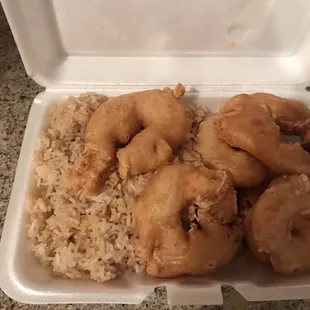 Sweet and Sour Shrimp with sauce on the side. Shrimp are huge!