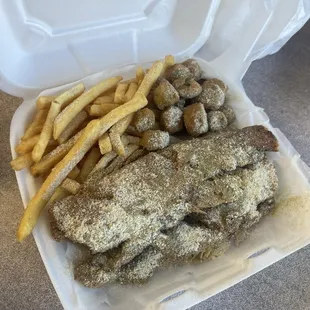 Catfish, fries and okra