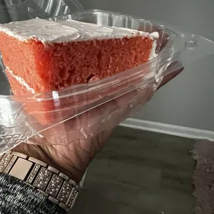 Strawberry flavored cake, fits in the palm of my hand