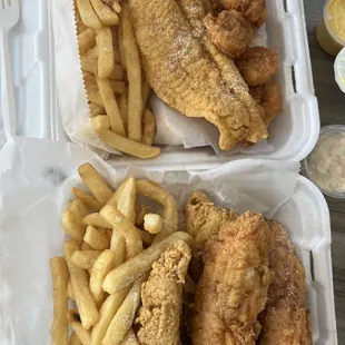 Fish and shrimp + fried perch and strips