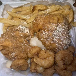 Chicken filet &amp; shrimp combo was delicious &amp; what is this sprinkled it&apos;s made my night!