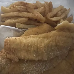 3 pc flounder with fries and slaw