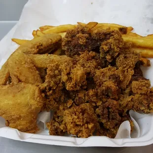 Liver and wings combo with fries. Only 3 wings, but a ton of liver.