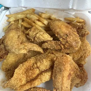 Chicken Wings, Catfish Fillet and French Fries