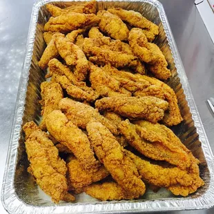 a tray of fried chicken