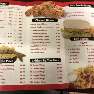  the menu for the restaurant