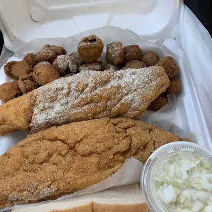 Red Snapper, Fried Okra, Coleslaw and bread.