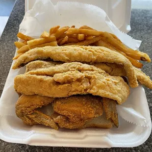 Fish and wings plus (as the British put it) chips.