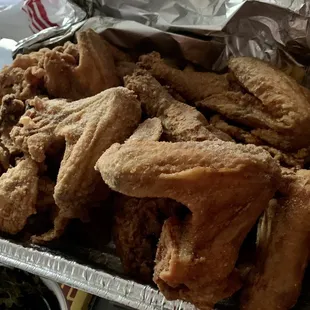 Five wings, five drums, five thighs combo plate, came with fries.