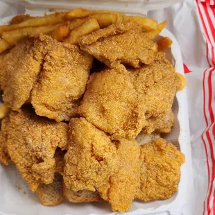 Large catfish and chips.  Yummy