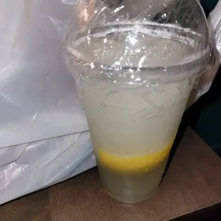 Lemonade with large space-eating germy lemon in it.