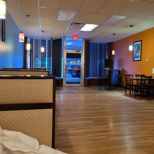 Spacious, warmly lit dining room