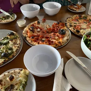 Pesto mushroom, pepperoni, margherita + Italian Cobb salad to split