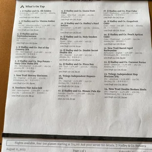 Beer Menu - August 2023