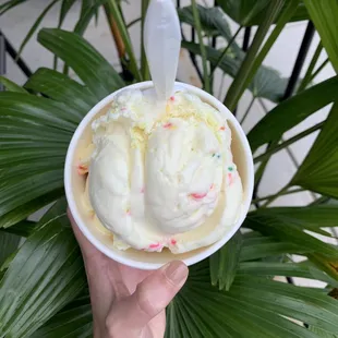 Triple. Cake batter, strawberry cheesecake, and cookies and cream oh my - delicious