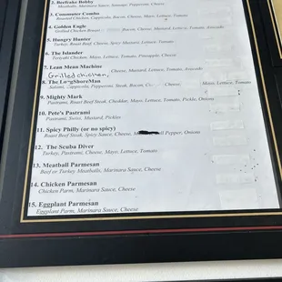 menu