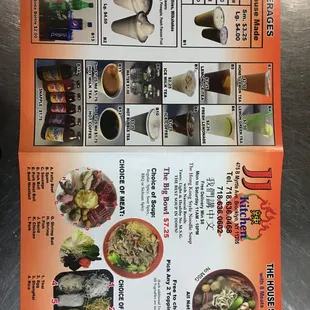 the menu for the restaurant
