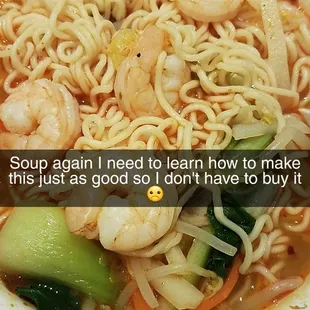 Wonderful Spicy Shrimp Ramen Soup! So good I need to learn how to cook it I spend my Money buying it too often lol