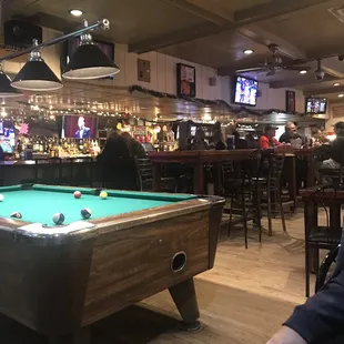 a pool table and bar