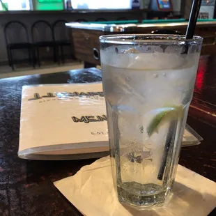 Pool table, Keno, menu and soda