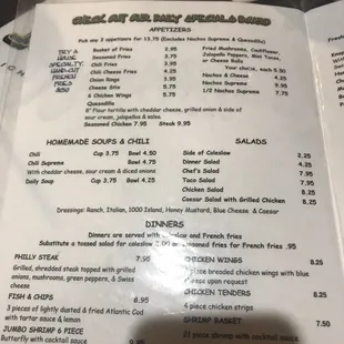 the menu of the restaurant