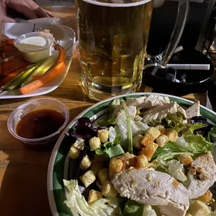 Side salad with grilled chicken, no cheese or tomatoes, my request:)
