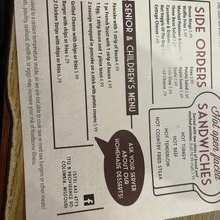 Senior menu