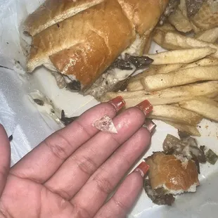 Glass in Philly cheesesteak