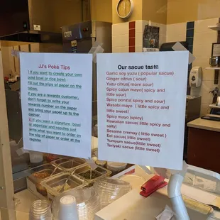 Tips and sauce descriptions