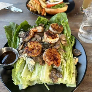 Warm mushroom salad with extra blackened shrimp