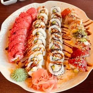 a variety of sushi on a plate