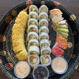 a variety of sushi rolls