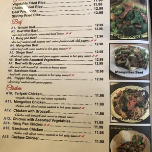 Asian dishes menu