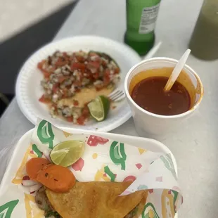 a plate of food and a drink