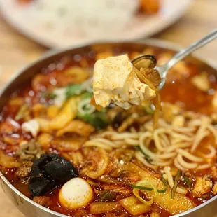 Spicy seafood noodles (Jjamppong) with bean curd tofu