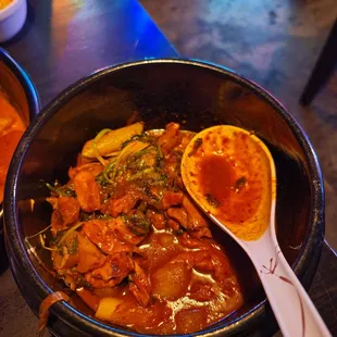 Claypot Spicy chicken stew eaten to whatever we could