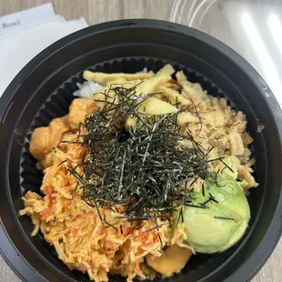 Build Your Own Bowl with 1 Scoop of Protein (spicy salmon) and Crabmeat Salad
