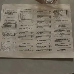 Dinner menu