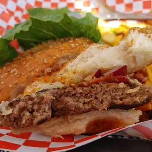 a hamburger and fries