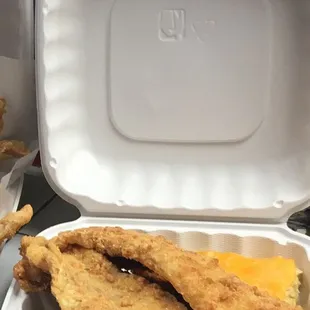 I'm up at one of the best fish places in DC. Whiting Dinner with Mac &amp; Cheese, Collards in the container. About to eat... Later