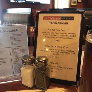 Beer and weekly specials menu