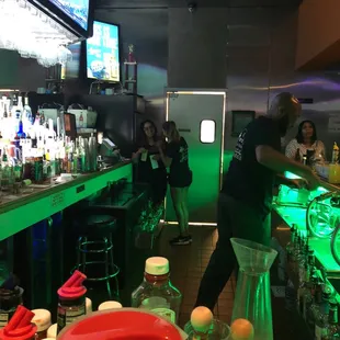 a bar with neon lights