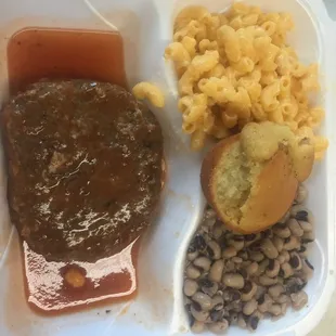 Meatloaf, mac &amp; cheese, black eyed peas