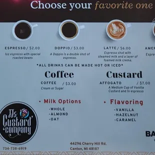 Coffee menu screen