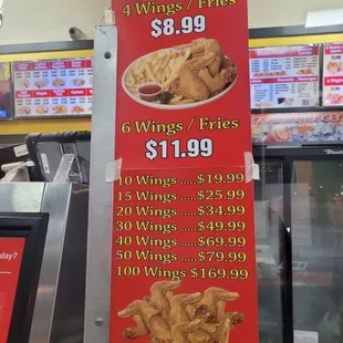 Chicken wings specials come with fries