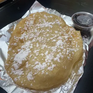 Sweet Fry Bread with powdered sugar and chocolate