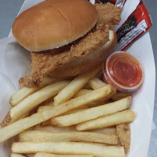 a chicken sandwich and fries