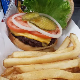 a hamburger and fries